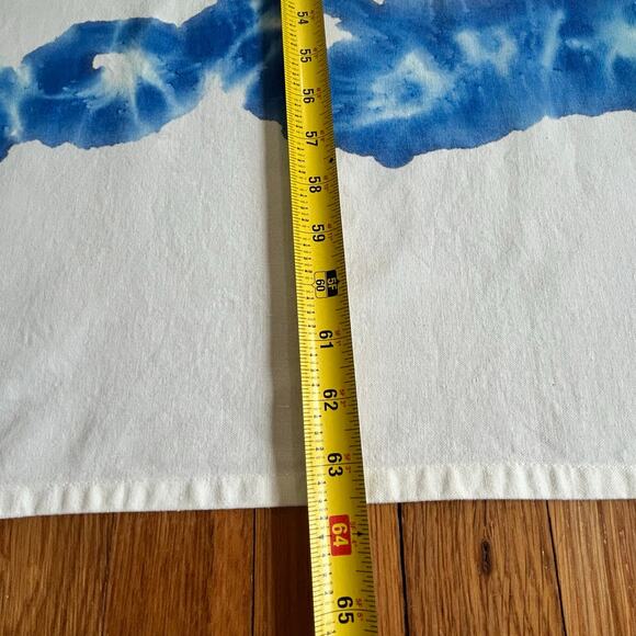 Hand Dyed Cotton Tablecloth on White Background – Blue & Green Tie Dye Design - Picture 12 of 13